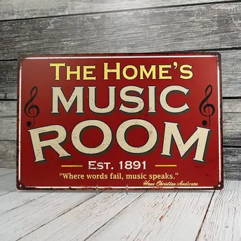 Червени Метални Табели Музикална Стая Знак на Стари Консервени Изкуството на Стената Песни де Инструмент Китара Пиано на Въздуха Плака Украса 20X30cm