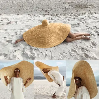 Мода е Голяма Шапка на Слънцето на Плажа Анти-UV Защита От Слънцето Сгъваема Слама Капака на Кутията Сгъваема Плажна Сламена Шапка Открит 90 см. Шапка за Слънце