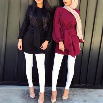 Еластична превръзка Абая Турски Мюсюлманин Турция Ислямска Дрехи Ризи С Дълъг Ръкав Блуза Свободни дълги Потници, Облекло на Жените Ropa Turca Mujer