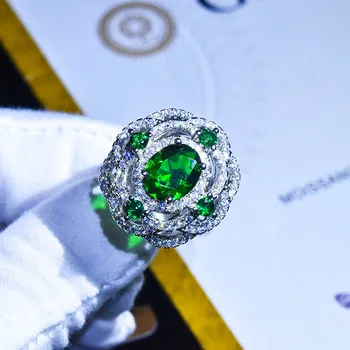 QTT Lab Diamond 925 Сребърни Пръстени за жени цветни Листенца Зелен Скъпоценен Камък Промяна на Размера на Пръста си Пръстен Годеж Годишнина на Партията Подарък
