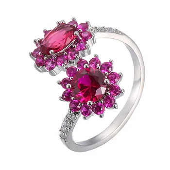 Мода роза червен кристал циркон диаманти, скъпоценни камъни пръстени за жени бяло злато сребро цвят бижута bijoux подарък аксесоари за партита