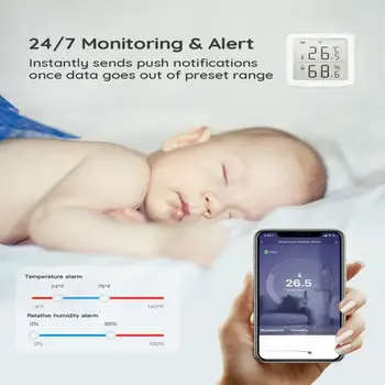 Sasha Smart Life WIFI Сензор за Температура И Влажност на въздуха Вътрешен Влагомер, Термометър С LCD Дисплей Алекса Google Assistant