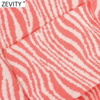Zevity New Women Animal Шарени Print Short Jacquard Shirt Office Lady Pocket Breasted Blouse Chic Summer Retro Crop Върховете LS9308