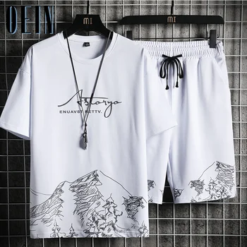 OEIN New Shorts Men ' s Sets Fashion Streetwear Printing T Тениски + Sports Shorts Костюми Summer Casual Men Clothing Sets Tracksuits