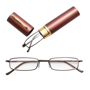1 бр тръба кутия мини преносими очила за четене с метални рамки смола женски мъжки ретро бизнес очила