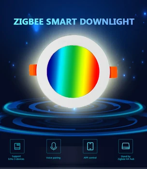 Sasha Zigbee 3.0 Downlight Round Spot Light 7W 10W RGB Color Change Топло Студена Светлина Работа С Алекса Google Home Необходимия Портал
