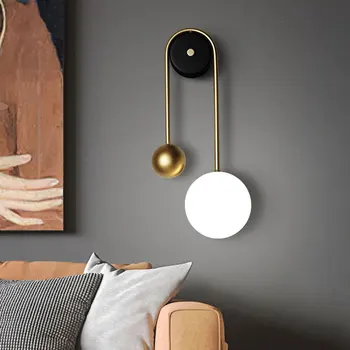 Скандинавска спалня нощна лампа модерен минималистичен хол творчески черно злато луксозен преминаването на коридор фон, с монтиран на стената лампа