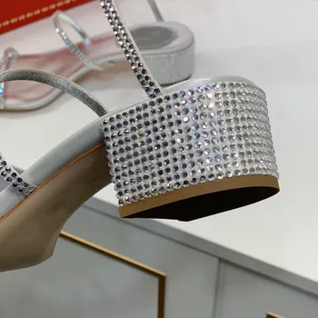 2021 Лято Планински кристал змеевидной форми на Намотките Дебели токчета на обувки с високи токчета Римски Дамски Модни сандали