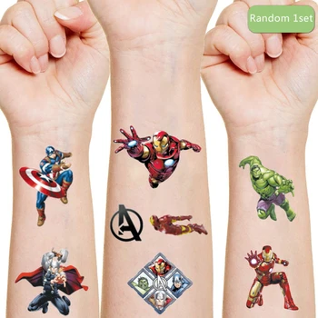 1бр Случаен Marvel Отмъстителите Iron Man Tattoo Sticker Action Character Spiderman Cartoon Kid a Boy Girl Смешни Gift