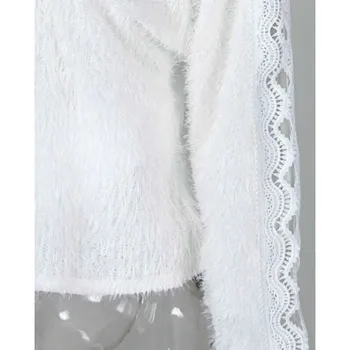 Зимни дамски възли пуловер Пуловер с V-образно деколте Кухи жилетка Свободен Бял Модерен женски Пуловер, Блуза, Секси дамски дрехи