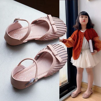 Детски Обувки Принцеса Пролет И Лято 2021 Нова Малка Кожена Окото Горната Дишаща Половината Сандали Детски Обувки Sandalias