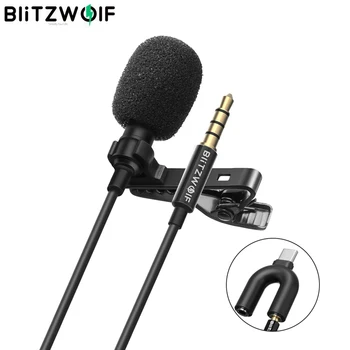 BlitzWolf BW-CM1 3,5 ММ Ненасочено Кардиоидный Микрофон Lavalier HiFi Sound Noise Reduction Mic за DJI OSMO Live Broadcast