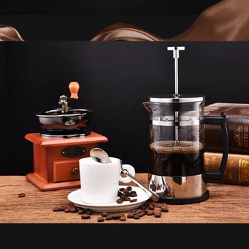 Неръждаема Стомана Стъкло Френч-Преса Cafetiere Tea Coffee Make, 350 мл Прозрачен 1-2Cup