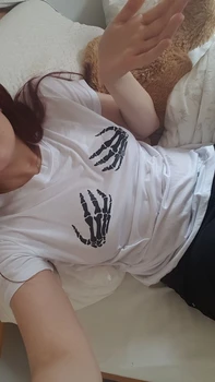 Harajuku Пънк Памук Черепа на Скелет Ръка на Жената тениска Костюм за летен вид самоличността на мода Момиче Хелоуин тениска tee - K375