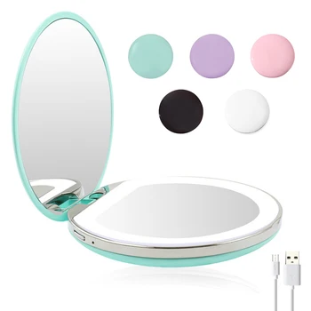5 Цветно 3X Увеличително Огледало в Сенниците с Осветление за Мини Кръгло Джобно Led Огледало За Грим USB Платени Огледала за Грим