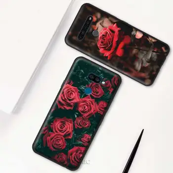 Червени Рози, Цветя Калъф за телефон LG K41s K61 G6 K40s K50s G7 G8 ThinQ Q70 Q51 Q60 K51s Q61 K42 K52 K62 K71 Черен Мек Калъф