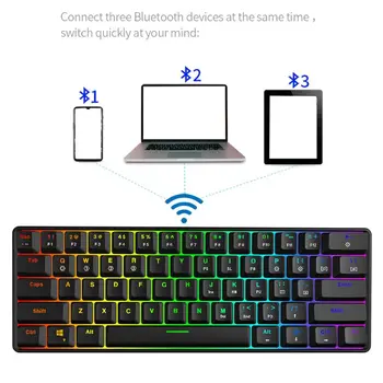 RGB Подсветка, Bluetooth 5.0 Безжична двухрежимная Механична клавиатура,61 ключ Gateron