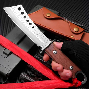 HUANGFU Подправени Къмпинг Открит Инструменти Тактически Нож за Оцеляване Остър Боен Орех Кулинария Извита Опашка Фиксирано Острие Нож за Оцеляване