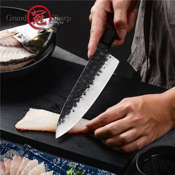 8 Инча Hamdmade Готвач Нож 3 Слоя Японски AUS10 Стомана Кухненски Ножове, Инструменти За Готвене, Дървена Дръжка Подарък Кутия Grandsharp
