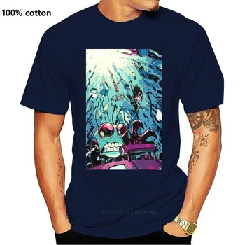 Синя тениска Нашественик Zim Drawing Out Мъжка тениска С къс Ръкав Overside Tee shirt 100 Cotton print tshirt