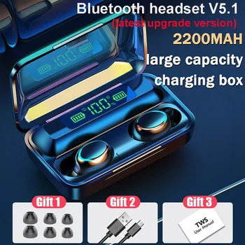 TWS Bluetooth Слушалки 5.1 Безжични Слушалки 2200 mah зарядно устройство ще захранване на Скоростната 9D Стерео Спорт Водоустойчиви Слушалки Слушалки С Микрофон