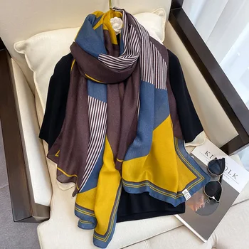 Луксозна марка 2021 есен зима дамски шал плажната шал от памук дама мода шалове кърпа пашмина приключи. → ауспуси