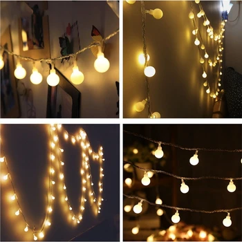 3M 6M 10M Фея Garland LED Топка String Светлини Waterproof for Christmas Tree Wedding Home Indoor Decoration Battery Powered