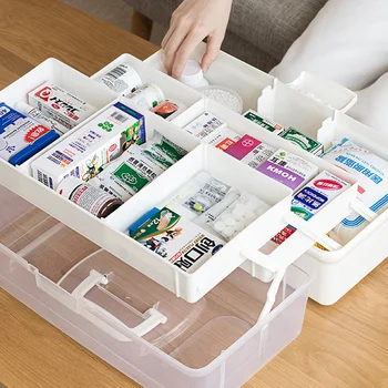 Семейството На Първа Помощ И Медицински Пластмасова Кутия За Съхранение Кутия С Голям Капацитет На Всяка Случайни Неща Организатор Преносим Медицина Авариен Комплект StorageBox