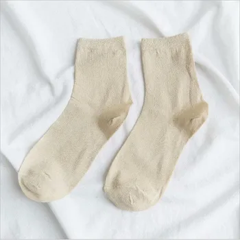 Нови Сребърни Копринени Тъфтинг Жените чорапи блестящи сребърни лука дамски Чорапи Средни тръбна Чорапи Есенни и зимни Ниски ботуши, Чорапи Сладки