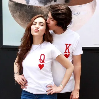 Q и K сърцето на червено ЛОГО мъжки и дамски тениска памук ежедневни забавна тениска подаръци за дами и приятелки топ ризи