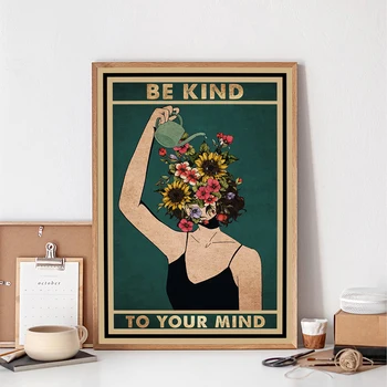 Mental Be Kind To Your Mind Mental Health Wall Art Платно Живопис Плакати и Щампи Vintage Room Decor Picture Home Decoration