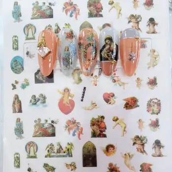 300Шт Дева Мария, Исус Христос, 3D Нокти Baby Angel Стикер Цветни Религиозни Серия Самозалепващи Етикети за Красота Creative