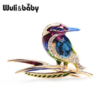 Wuli&baby Crystal Blue-Purple And Green Emal Bird Брошки За Жени И Мъже Сплав Животни Сватба Парти Банкетная Брошка