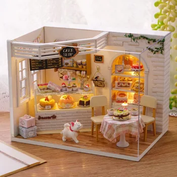 Нови DIY Дървени Куклени Къщи Миниатюрен Куклена Къща, Мебели Комплект Вила Творчески Подарък Ръчно изработени Играчки Модел на Сграда За деца