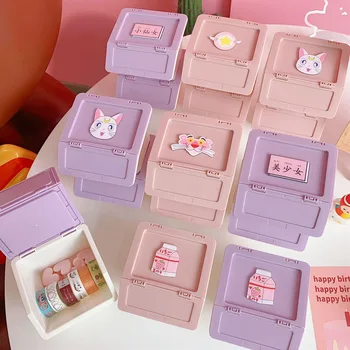 W&G Storage Box Момиче Organizer Japan Korean Сладко Desktop Organizer Mini Table Storage Pink Purple Storage Bucket Makeup Box