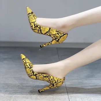 лятна нова дамски обувки от 2021 г. нова големи ниска горна заостренная дамски ежедневни тънка петата змия дамски обувки на висок ток