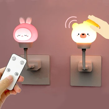 LED, USB Лампа Dimmable Night Light Сладко Children Night Lamp Rabbit Bear с Дистанционно Управление за Деца Лампи За Четене малка странична Лампа