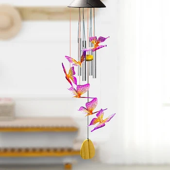 6LED Solar Power Changeable String Светлини IP65 Waterproof Colorful Butterfly Wind Chime Lamp for Outdoor Garden Yard Decoration