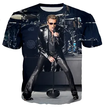 Johnny Hallyday T Тениски 3D Johnny Hallyday Printed T-shirt Casual Style T Shirt Men and Women Върховете Tee