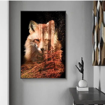 Animal Wall Art Fox Forest Платно Живопис Creative Poster Nordic Popular Indoor Home Decoration Стенопис(No Frame)