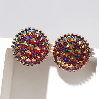 2021 New Vintage Square Pave AB Crystal Jewelry Multicolor Roung Stud Earring for Women