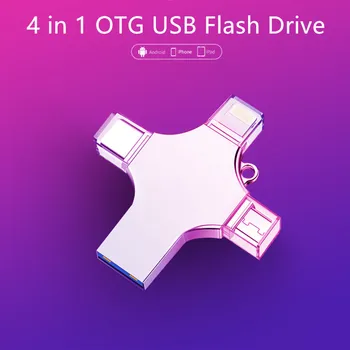 4 в 1 OTG USB Flash Drive Type C Pen Drive 128GB 32GB 64GB 16GB, 8GB cle usb 3.0 Pendrive за iOS/Android/PC