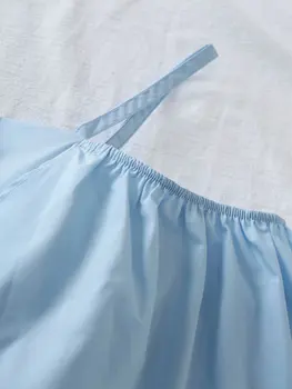 Френски Сладки Подтяжк Halter с оборчатыми изгорени Ръкави Синьо Свободно женствена рокля Почивки Красива женствена рокля