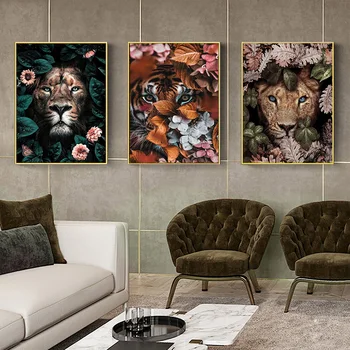 Животните в цветове на Платното за Боядисване монтаж на стена арт плакат на Лео Тигър, Слон Лосове Орангутан картина на Съвременната Класическа Декоративна Живопис