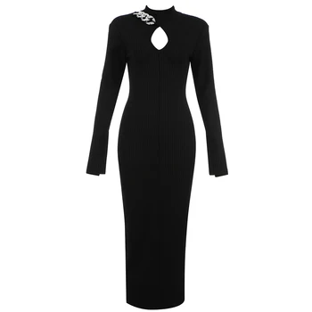 Елегантна Бандажное обличам Секси Long Sleeve Black Women Dresses Party Club Есен зима Облекло