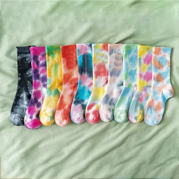 Tie-dye чорапи street trend high-top tide чорапи на мъжете и жените плътен цвят памучни чорапи баскетбол мъжки чорапи скейт чорапи