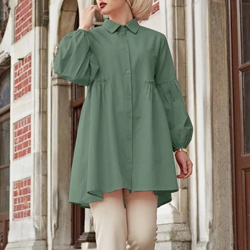Лятна модна блуза ZANZEA Women Casual Дълъг Ръкав Потник Твърди Провиснал Мюсюлмански блузи и Елегантни Ризи на Женската риза Туника Blusas