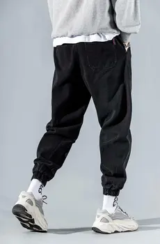 High Street Fashion Мъжки дънки Drawstring Black Personal Designer Printed Denim Pants Мъжки Пънк Панталони Свободни Панталони