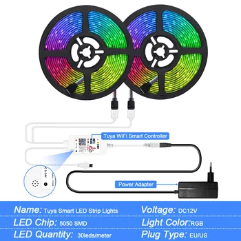 Работа С Алекса Google Home LED Strip Светлини 12V Sasha Smart WiFi RGB Decoration Lighting Room For Holiday Коледно Парти
