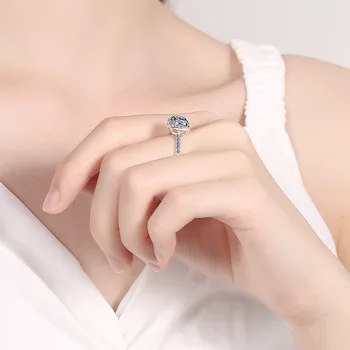 925 стерлинги сребърни позлатени дамски 1 карата муассанит пръстен четири нокът квадратна чанта годежен пръстен, фини бижута JA-51